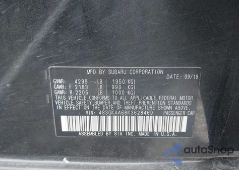 2019 Subaru Impreza 2.0I from USA, damaged, VIN 4S3GKAA68K3628469